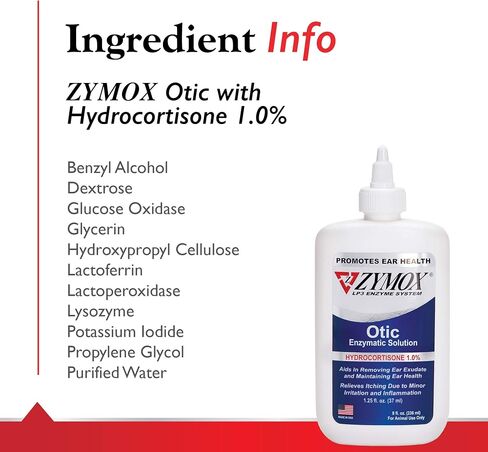 Zymox Otic Enzymatic Solution for Dogs and Cats to Soothe Ear Infections with 1% Hydrocortisone for Itch Relief, 8oz in Saudi Arabia
