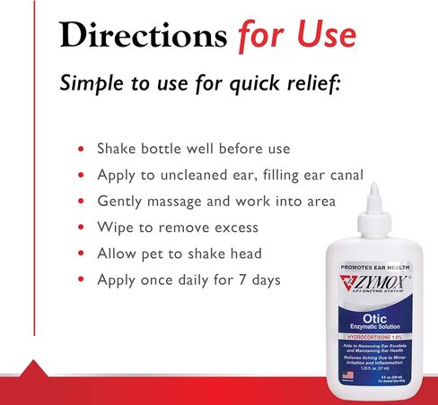 Zymox Otic Enzymatic Solution for Dogs and Cats to Soothe Ear Infections with 1% Hydrocortisone for Itch Relief, 8oz in Saudi Arabia