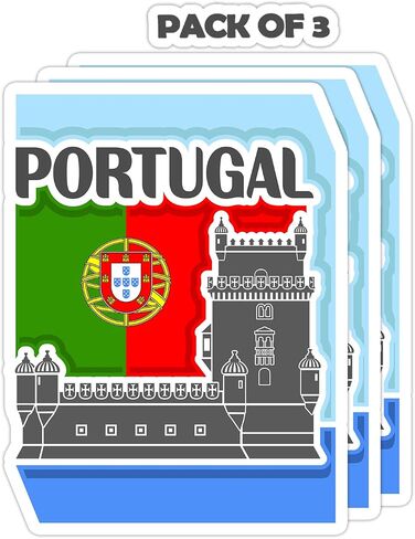 Portugal Souvenir Stickers 3-Pack - Handmade Travel Collectible Decals - Flag & Landmark Design (3" Wide (Medium)) in Saudi Arabia