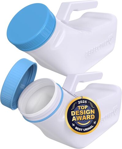 Urinals for Men Spill Proof by PerfectMed (2 Pack) - 32 oz/ 1000 ml | Portable Urine Bottle Bed Pan W/Glow in Dark Lid | Thick Plastic Pee Urinal Bottle in Kuwait