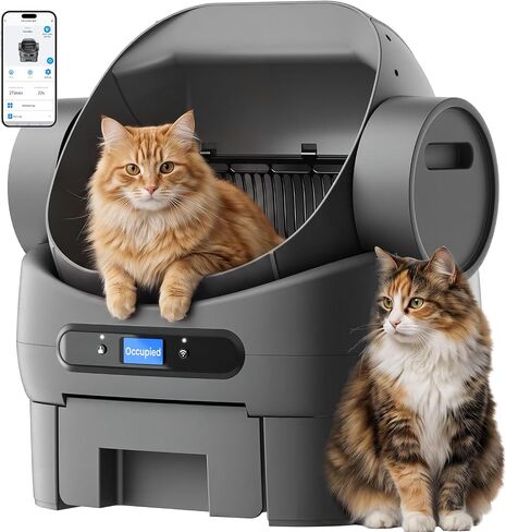 Open-Top Automatic Cat Litter Box, Self Cleaning Litter Box for Multiple Cats, 10 Safety Sensors, Large Capacity with APP Control, Noise&Odor Control Robot, LED Display, Hands-Free in Kuwait