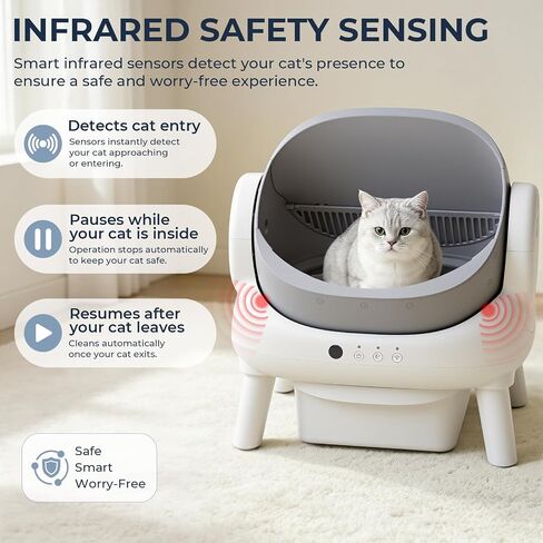 Automatic Litter Box,Open Top Self Cleaning Litter Box Grey in Saudi Arabia