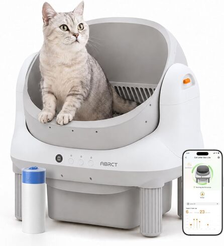 ABRCT Open Top L1 Self Cleaning Litter Box,Electronic Hands-Free,Smart Robot,Automatic Cleaning Litter Box-App Control & Safe Anti-Pinch,with Safety Sensors & Liner for Small & Medium-sized Cats,White in Kuwait