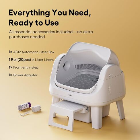 PetPivot Open Top Self Cleaning Cat Litter Box, Automatic Litter Box with 7 Pairs of Safety Sensors, Anti-Pinch Protection and Easy Access Step for Senior Cats, White in Saudi Arabia