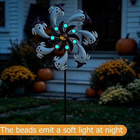 COOZZYHOUR Halloween White Ghost Wind Spinner,39" Metal Yard Garden Stake Wind Sculpture,Cute Ghost with Witch Hat Kinetic Spinners,Outdoor Patio Lawn Halloween Party Decoration in Kuwait