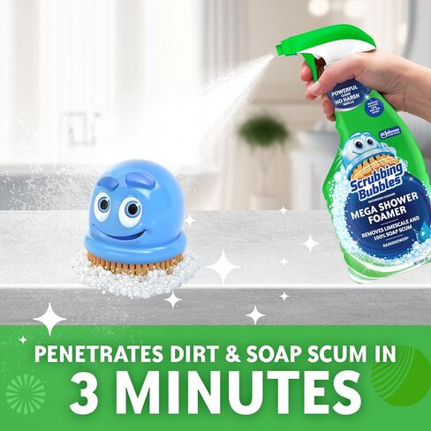 Scrubbing Bubbles Mega Shower Foamer Disinfecting Spray, Multi-Surface Bathroom and Tile Cleaner Grime Fighter, Removes 100% Soap Scum, Rainshower Scent, 32 oz in Kuwait