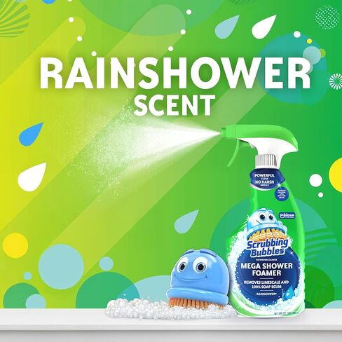 Scrubbing Bubbles Mega Shower Foamer Disinfecting Spray, Multi-Surface Bathroom and Tile Cleaner Grime Fighter, Removes 100% Soap Scum, Rainshower Scent, 32 oz in Kuwait