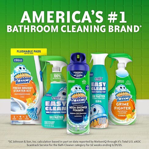Scrubbing Bubbles Mega Shower Foamer Disinfecting Spray, Multi-Surface Bathroom and Tile Cleaner Grime Fighter, Removes 100% Soap Scum, Rainshower Scent, 32 oz in Kuwait