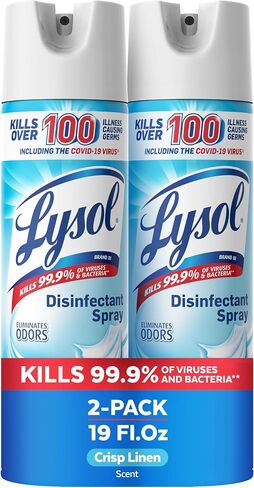 Lysol Disinfectant Spray, Sanitizing and Antibacterial Spray, For Disinfecting and Deodorizing, Crisp Linen, 19 Fl. Oz (Pack of 2) in Kuwait