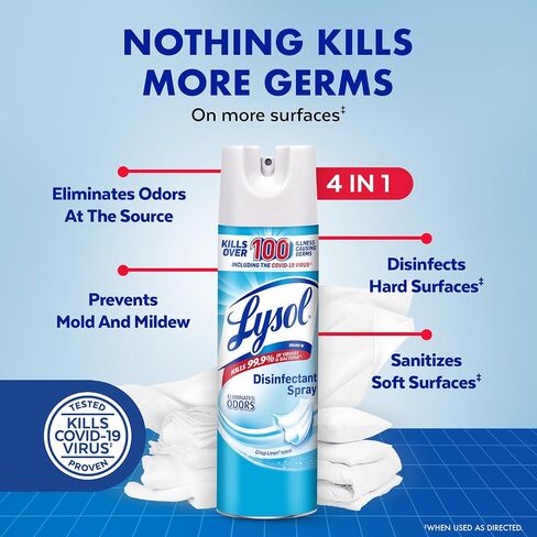 Lysol Disinfectant Spray, Sanitizing and Antibacterial Spray, For Disinfecting and Deodorizing, Crisp Linen, 19 Fl. Oz (Pack of 2) in Kuwait