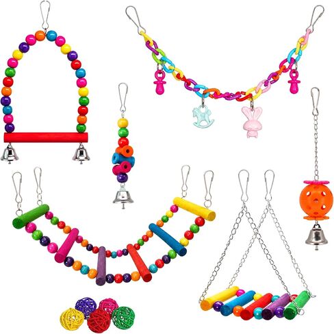 Bird Toys Set-Colorful Bird Swing& Ladder&Hammock, Hanging Chew Toys in Saudi Arabia