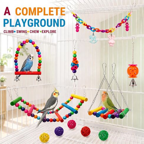 Bird Toys Set-Colorful Bird Swing& Ladder&Hammock, Hanging Chew Toys in Saudi Arabia