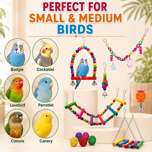 Bird Toys Set-Colorful Bird Swing& Ladder&Hammock, Hanging Chew Toys in Saudi Arabia
