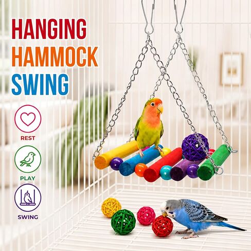 Bird Toys Set-Colorful Bird Swing& Ladder&Hammock, Hanging Chew Toys in Saudi Arabia