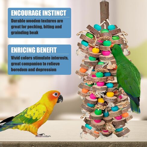 Parrot Toys for Large Birds, Multicolored Wooden Blocks Bird Chewing Toy Parrot Cage Bite Toy or Macaws Cokatoos African Grey and Large Medium Birds in Saudi Arabia
