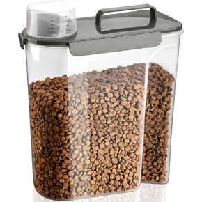 TIOVERY Dog Food Storage Container, 10 Lbs Airtight Pet Food Containers, Cat Food Container Dispenser Bin with Pouring Spout, Portable Handle & Measuring Cup for Dog Treats, Cat Kibble, Bird Feed Grey in Saudi Arabia