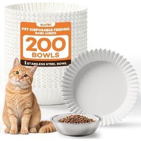 Alotiki 200 Pcs Disposable Cat Food Bowls Liner & 1 Stainless Steel Bowl in Kuwait
