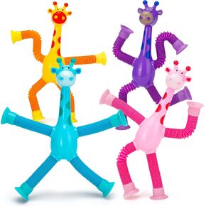 UrChoice 4 Pack Giraffe Pop Tubes Suction Cup Toys, Stretchy Bendable Fidget Travel Toys, Party Favors Fine Motor Skills & Stress Relief Gifts for Kids Ages 3+ in Kuwait