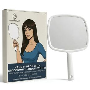 مرآة كبيرة محمولة باليد من MIRRORVANA® بمقبض مريح للنساء والرجال - مرآة حلاقة شخصية لرؤية الجزء الخلفي من الرأس - Espejo de Mano - 9 × 13 بوصة (أبيض) in Kuwait
