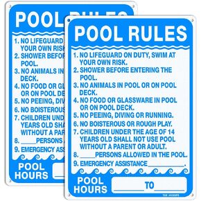 T&R Pool Rules Sign, Pool Sign - 2 Pack - 14"x10" .040 Rust Free Heavy Aluminum, Reflective, Waterproof, Weatherproof and Fade Resistant, 4 pre-drilled holes, Easy to Mount in Saudi Arabia