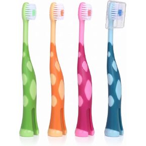 55Dental Kids Toothbrush Set of Soft Giraffe Toothbrush for Kids 3-12. Easy-Grip, Bristle Cover, Self-Standing & Splited Bottom for Cup Rim. by Lix, 4 Colors in Kuwait