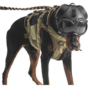 Zhongren Dog Helmet with Goggles - 2in1 Doggy Sunglasses and Pet Motorcycle Tactical Helmet Set for Medium Large Breed with Ear Holes Adjustable Straps for Outdoor Sport(Black) in Kuwait