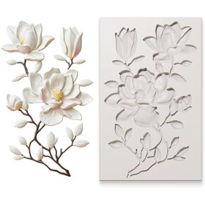 GLOBLELAND 3D Flowers Silicone Mold for Polymer Clay Soap 7.6x4.7inch White Magnolias Florals Mould for DIY Craft Projects Furniture Dresser Decor in Kuwait