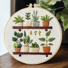 JOZYSH Full Range Embroidery Kit for Adult, Green Plant Pattern Embroidery Kit for Beginners Include Embroidery Cloth Hoops Threads for Craft Lover Hand Stitch with Embroidery Skill Techniques in Saudi Arabia