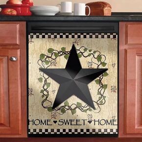 Black Prim Barn Star and Wreath Dishwasher Cover Decorative Magnet Dishwasher Covers for The Front Dishwasher Door Magnet Cover Sticker for Dishwasher Magnetic Dishwasher Cover Panel Decals Kitchen in Saudi Arabia