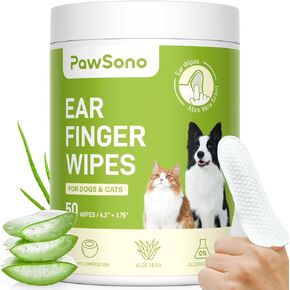 PawSono Dog Ear Wipes - 100 Count Dog Ear Cleaner Finger Wipes for Dogs & Cats, Pre-Moistened Ear Cleaning Wipes for Puppies, Kittens & Small Animals, Thick Pet Ear Wipes to Remove Wax, Dirt & Debris in Kuwait