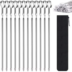 Skewers for Kabobs, 12" Metal Kebab Skewers for Grilling Flat Long Stainless Steel Kabob Skewers Sticks, Reusable Grill Shish BBQ Barbecue Skewers for Meat Chicken Vegetable Shrimp, 12 Pack in Kuwait