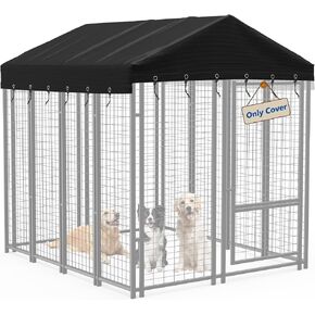 Outdoor Dog Kennel Cover 10'D x 10'W Black Dog Kennel Replacement Top Cover Waterproof Windproof Anti-UV Compatibe for Multiple Brands of Dog Cages (Without Frame) in Kuwait
