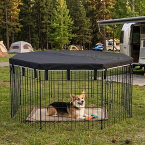 Dog Playpen Top Cover for Pets Waterproof Heavy Duty Dog Pen Cover with Breathable Mesh, Fits 24" 8 Panels Octagon Metal Exercise Pen, Black in Kuwait