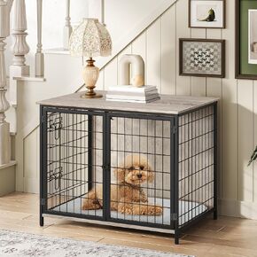 MAHANCRIS Dog Crate Furniture with Cushion, Wooden Dog Kennel with Double Doors, Heavy Duty Dog Cage for Small/Medium/Large Dogs, Indoor Dog House End Table, 31.5" L, Rustic Brown DCHR0701Z1 in Saudi Arabia