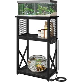 HavenlyYouth 10 Gallon Fish Tank Stand with Power Outlet , 3 Tier Aquarium Stand with Shelf, Turtle/Reptile Tank Stand for Home Office ,Adjustable Boards, 20.47''L×11.42''W×30.91''H, Retro Brown in Saudi Arabia
