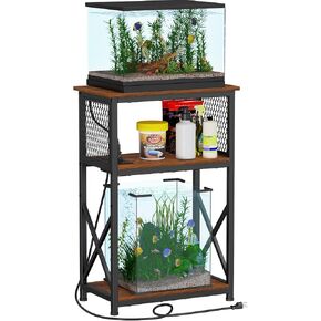 Snughome 29 Gallon Aquarium Stand with Charging Station, Heavy Duty Fish Tank Stand with Storage Cabinet, Metal Aquarium Stand Fits 20 Long, 29 & 30 Gallon Tanks, 350 LBS Capacity, Rustic Brown in Saudi Arabia