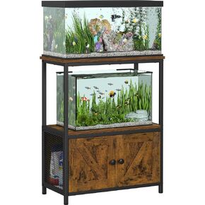 Snughome 10 Gallon Fish Tank Stand with Storage Cabinet, 3-Tier Double Aquarium Stand for 5-10 Gallon Tanks, 24.4" Wide Tabletop, 350 lb Capacity, Heavy Duty Metal Frame, Rustic Brown in Saudi Arabia