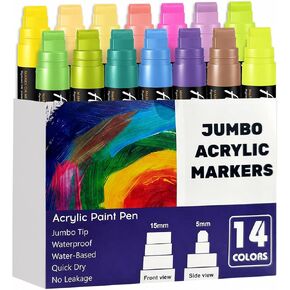 14 Colors Jumbo Markers, Jumbo Acrylic Paint Markers 15mm Wide Felt Tip Permanent Ink Pens for Poster, Rock Painting,Fabric,Glass, Wood, Stone, Ceramic & DIY Crafts, Vibrant Art Pens for Most Surfaces in Kuwait