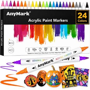 AnyMark 24 Colors Acrylic Paint Markers Brush & Fine Paint Pens in Kuwait