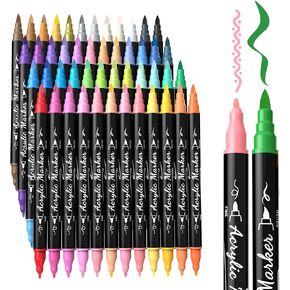 30 Colors Precision Dual Tip Acrylic Paint Markers Pens - Brush & Fine in Kuwait