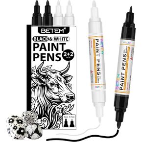Betem 4 Oil Based Black White Paint Pens, Permanent Fabric Paint Markers in Kuwait