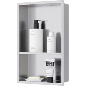 Stainless Steel Shower Niche 24" X 8", No Tile Needed Wall Niche Double Shelves, Recessed Niche Shower for Bathroom Storage, Brushed Nickel in Saudi Arabia