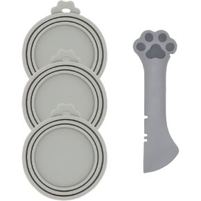 3 Pcs Pet Food Can Lids & One Can Spoon | Cute Paw Shape Opener Spatula Cat Wet Food Spoon | Universal BPA Free Silicone Covers for Dog Cat Cans(Pink) in Kuwait