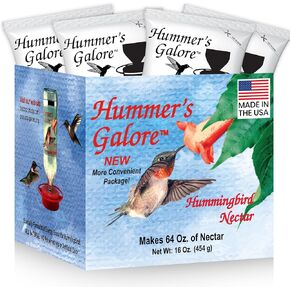 Hummer's Galore Made in USA Hummingbird Food - Ready-to-Mix Hummingbird Nectar, All-Natural Nectar Collector Formula, No Preservatives or Dyes, Makes 64 Ounces (4 Packets Included) in Kuwait