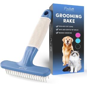 POODLIE Poodle Pet Dog Grooming Rake | Dematting Tool with Stainless Steel Shedding Comb for Pets | 2 Rows of Pins Gently Remove Loose or Tangled Hair from Undercoat (Blue) in Saudi Arabia