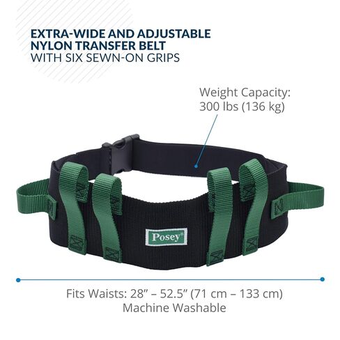 TIDI Posey Transfer Belt, Black with Green Economy Model – Extra-Wide Soft Nylon – Washable Walking Belt & Gait Transfer Belt – Medical Supplies for Nurses, Therapists & Home Care Caregivers (6537Q) in Kuwait