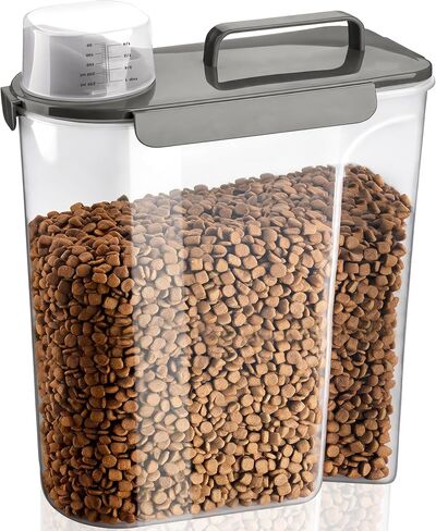 TIOVERY Dog Food Storage Container, 10 Lbs Airtight Pet Food Containers, Cat Food Container Dispenser Bin with Pouring Spout, Portable Handle & Measuring Cup for Dog Treats, Cat Kibble, Bird Feed Grey in Saudi Arabia