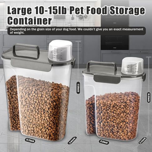 TIOVERY Dog Food Storage Container, 10 Lbs Airtight Pet Food Containers, Cat Food Container Dispenser Bin with Pouring Spout, Portable Handle & Measuring Cup for Dog Treats, Cat Kibble, Bird Feed Grey in Saudi Arabia