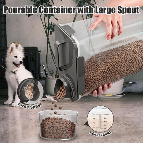TIOVERY Dog Food Storage Container, 10 Lbs Airtight Pet Food Containers, Cat Food Container Dispenser Bin with Pouring Spout, Portable Handle & Measuring Cup for Dog Treats, Cat Kibble, Bird Feed Grey in Saudi Arabia