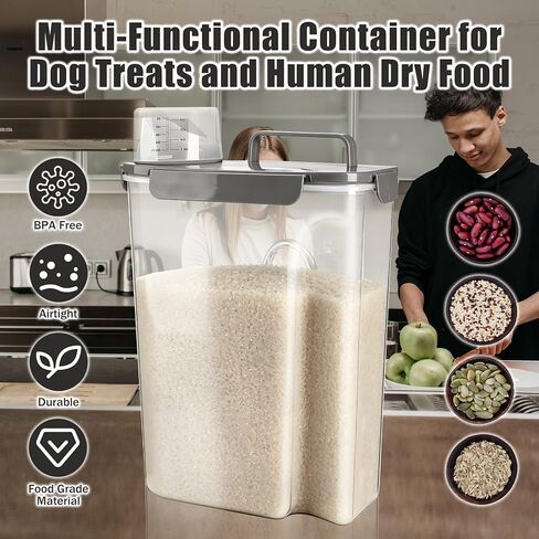 TIOVERY Dog Food Storage Container, 10 Lbs Airtight Pet Food Containers, Cat Food Container Dispenser Bin with Pouring Spout, Portable Handle & Measuring Cup for Dog Treats, Cat Kibble, Bird Feed Grey in Saudi Arabia